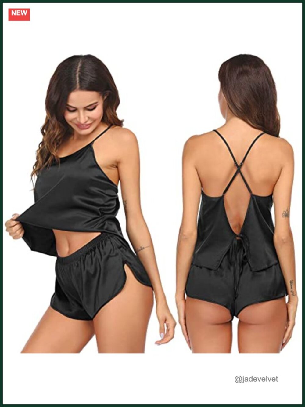 Womens Satin Pajama Set Silk Cami Top & Shorts Backless Nightwear Lingerie